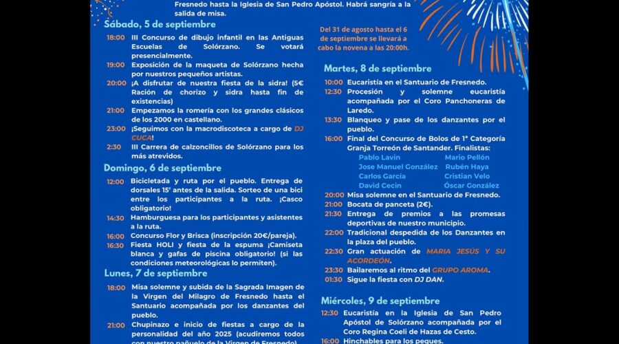 Fiestas de Nuestra Sra. del Milagro de Fresnedo en Solórzano 2026