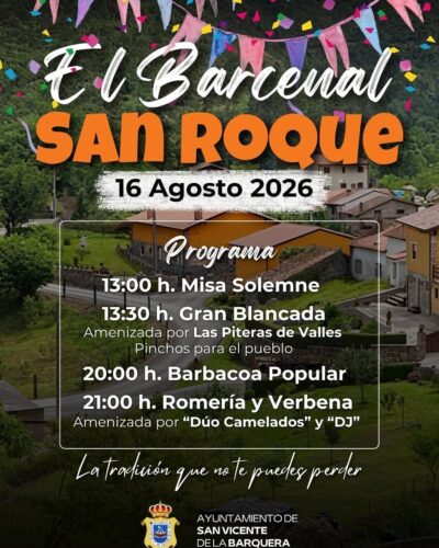 San Roque en El Barcenal 2026: Misa, Blancada y Verbena