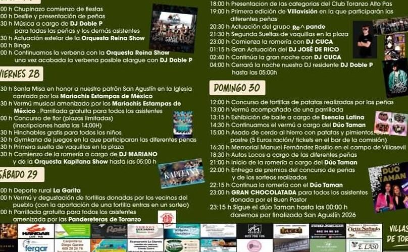 Fiestas de San Agustín 2026 en Villasevil de Toranzo