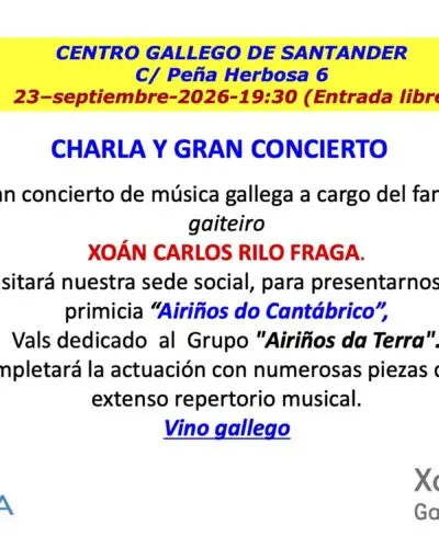 Charla y concierto de Xoán Rilo en el Centro Gallego de Santander