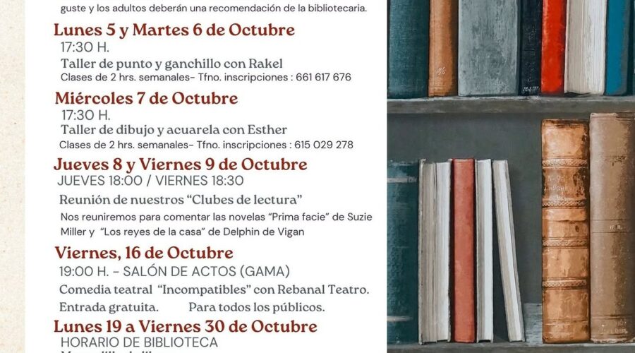 Programa de octubre en la Biblioteca de Bárcena de Cicero