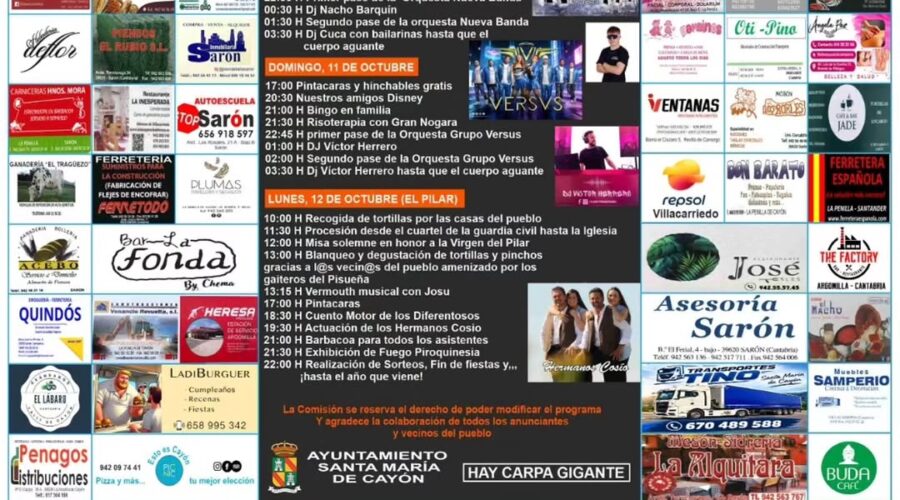 Fiestas de El Pilar 2026: carpa de Santa María de Cayón
