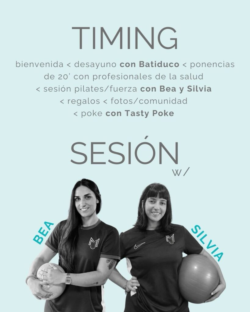 Programa de Mejora Experience II: desayuno, ponencias, sesión de pilates y fuerza con Bea y Silvia, regalos y poke